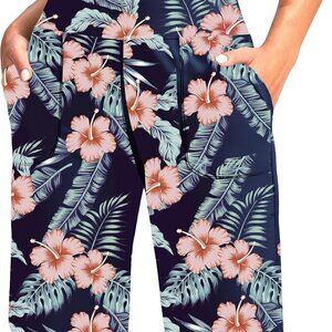 Women's 9" Long Swim Board Shorts with Pockets - Navy Flower